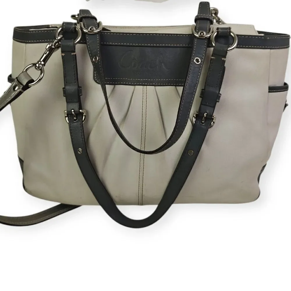 Coach Elegant Genuine Leather Cream and Gray Shoulder Bag Tote